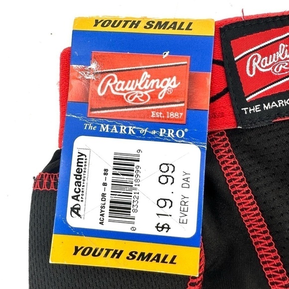 NWT Rawlings Youth Small Baseball Sliding Shorts Padded Sides Black Red Pull On - Picture 3 of 5